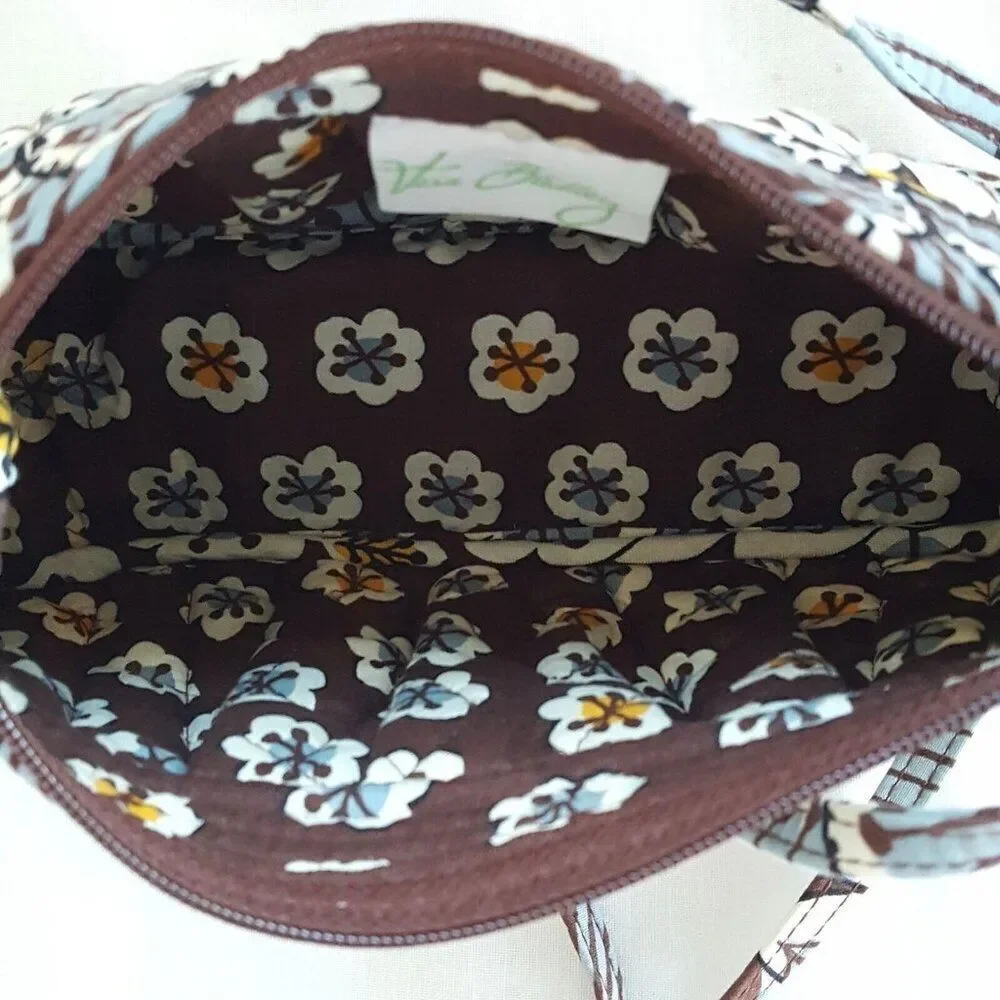 Vera Bradley Slate Blooms Frannie Hobo Tote Brown Blue Bag Purse Handbag